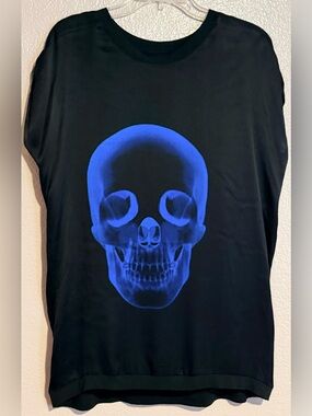 Ultra-Chic Milano 99 Special Edition Black Womens Sz S Top with Blue X-Ray Skull